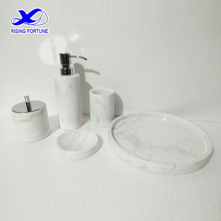  white stone bathroom accessory set