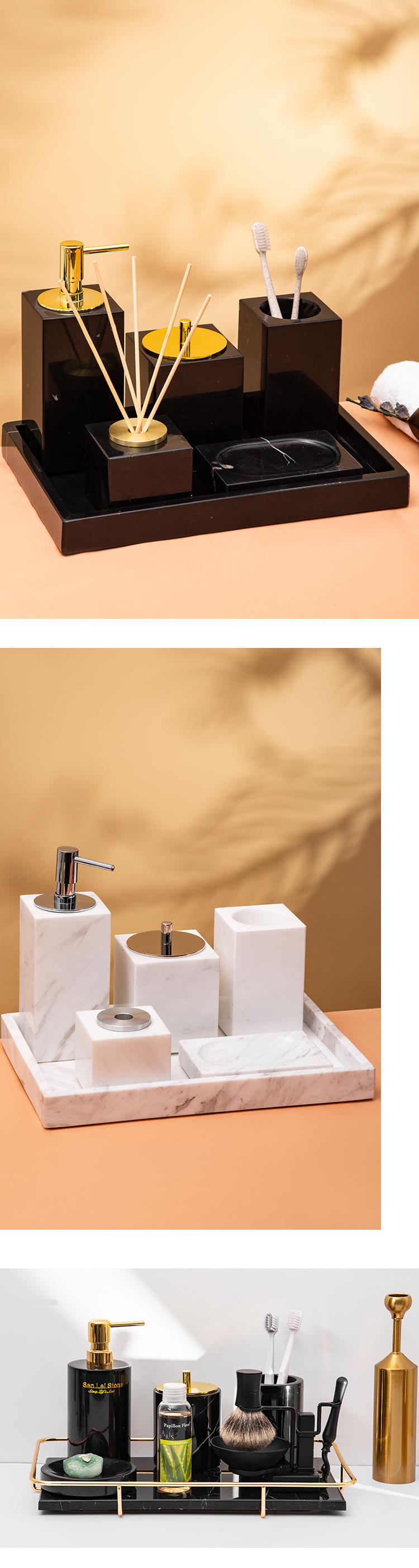اكسسوارات الحمام الحديثة الراتنج نظرة الرخام