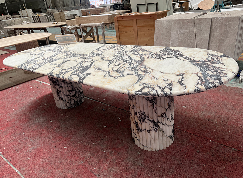 Calacatta Viola marble oval dining table