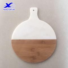 White stone terrazzo pastry board with handle