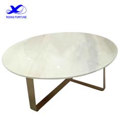 Round white marble and copper sofa table