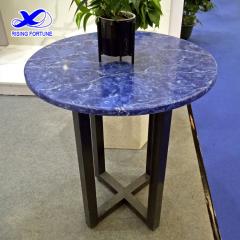 Round gemstone side table with metal leg