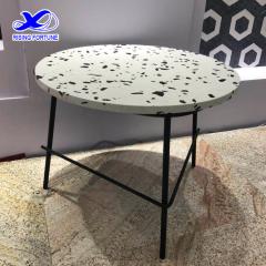 Round terrazzo coffee table with metal leg