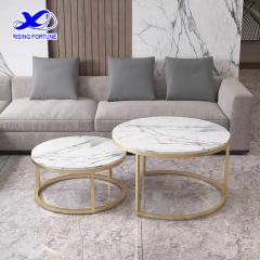 Faux marble top gold nesting coffee table