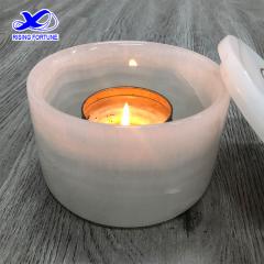 Luxury  Pink Marble Candle Holder Onyx Candle Jar with Lid