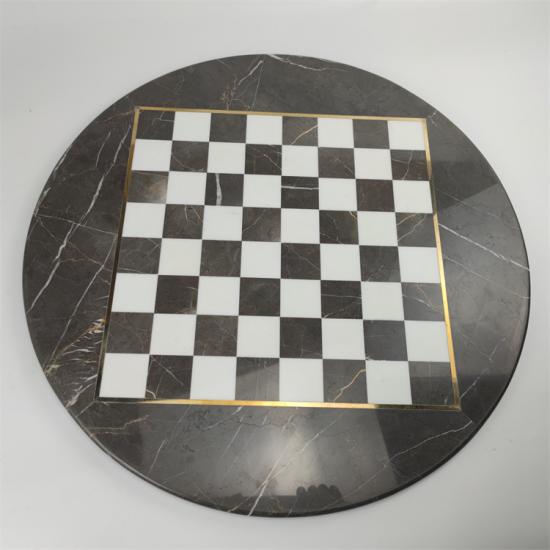 مجموعة الشطرنج من الرخام الأسود المستدير
