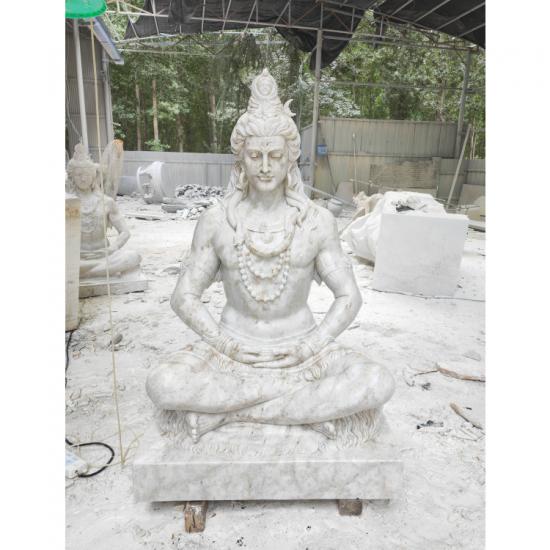 اليد منحوتة الرخام الأبيض الهندوسي الرب التأمل أديوجي شيفا تمثال
