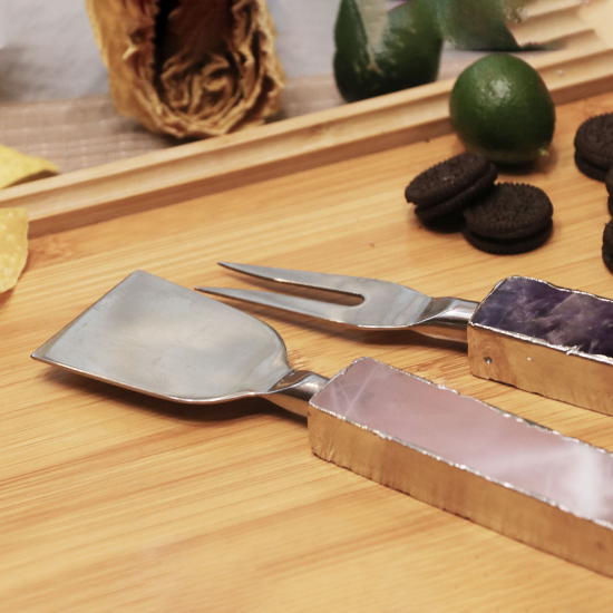 طقم سكاكين جبنة كريستال طبيعية العلاج من الأحجار الكريمة 4 قطع
