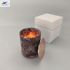 Rosso Levanto Red Marble Candle Jar With Rose Gold Lid in bulk
