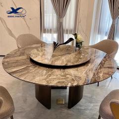 European Style Round Rotating Marble Dining Table Gold Metal Base