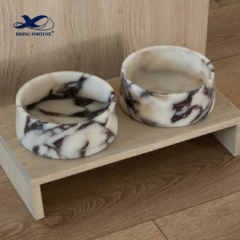 RF Natural Stone Marble Decoration Non Slip Custom Polished White Calacatta Viola Marble Pet Dog Bowl for Dogs and Cats