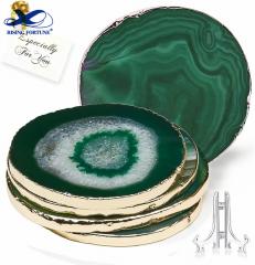 Wholesale Price Custom Logo Green Agate Natural Stone Coffee Cup Coaster