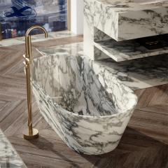 Deep Freestanding Arabescato Marble Soaking Bathtub