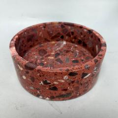 Red dog food and water bowl