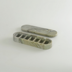 RF-Calacatta Viola Marble Pill Box with Lid, 6 Compartment Stone Pill Organizer
